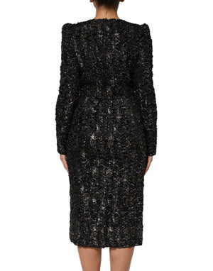 Black Sequin Bouclé Tweed Sheath Dress