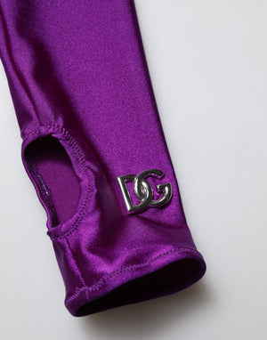 Purple Nylon Turtleneck Bodycon Jumpsuit Dress