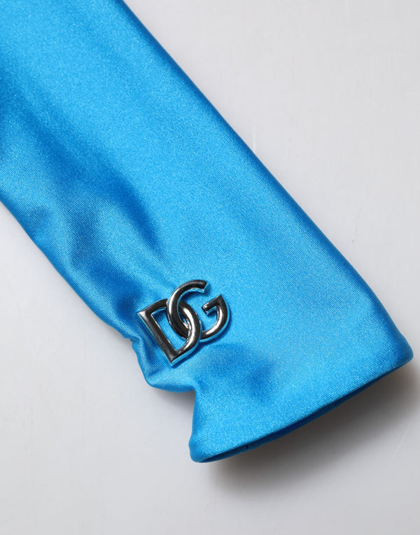 Blue Nylon Turtleneck Bodycon Jumpsuit  Dress