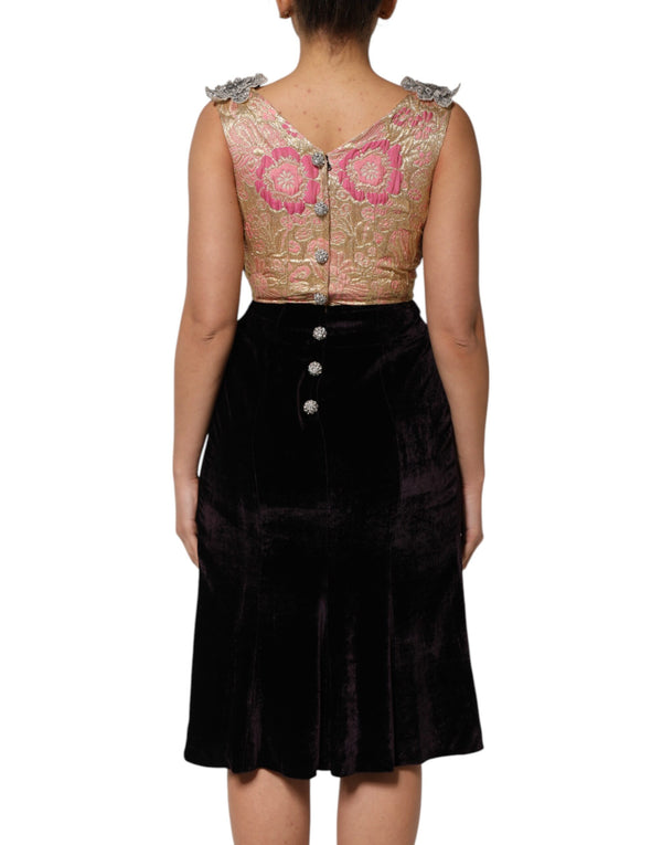 Black Velvet Flower Embellishment Aline Dress