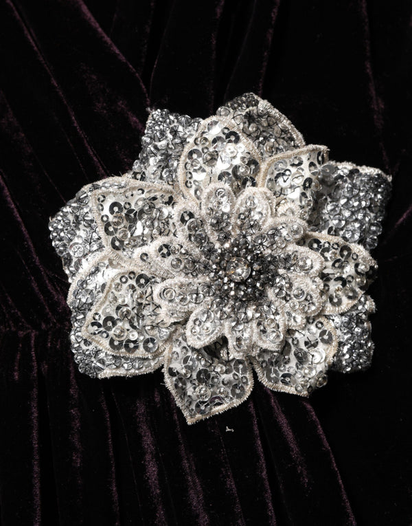 Black Velvet Flower Embellishment Aline Dress