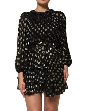 Black Gold Polka Dot Silk Brocade Mini Dress