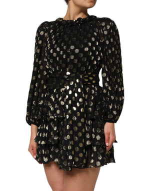 Black Gold Polka Dot Silk Brocade Mini Dress