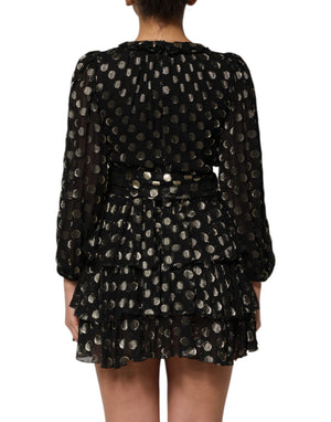 Black Gold Polka Dot Silk Brocade Mini Dress