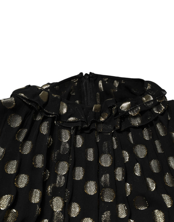 Black Gold Polka Dot Silk Brocade Mini Dress