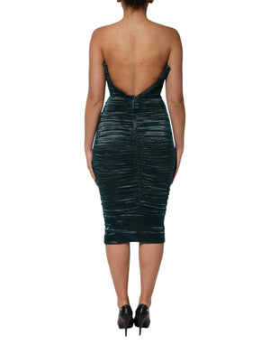 Green Silk Satin Fitted Strapless Dress