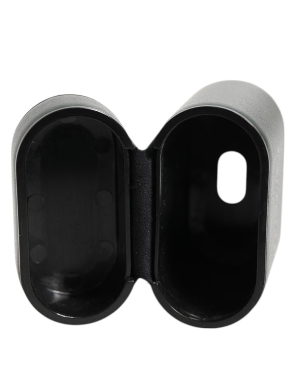 Black Leather Logo Print Flip Holder Men Airpods Case