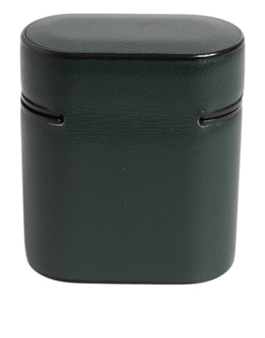 Black Leather Logo Print Flip Holder Men Airpods Case