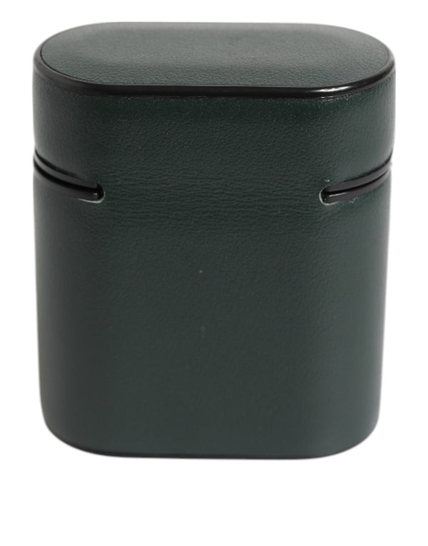 Black Leather Logo Print Flip Holder Men Airpods Case