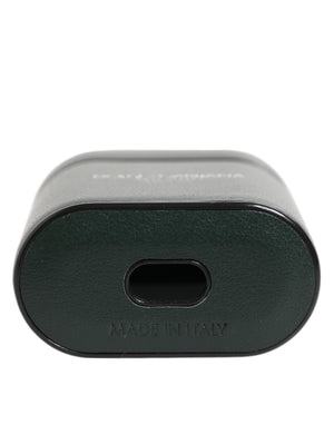 Black Leather Logo Print Flip Holder Men Airpods Case
