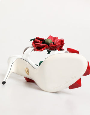White Red Floral Detailing Sandals Shoes