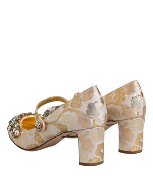 Gold Jacquard Crystal Mary Janes Pumps Shoes