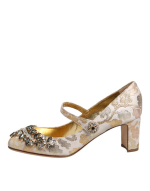 Gold Jacquard Crystal Mary Janes Pumps Shoes
