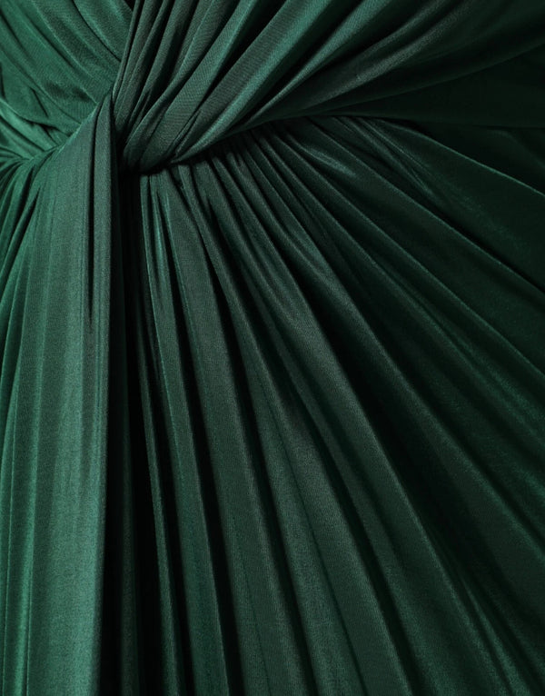 Dark Green Viscose Long Sleeve Midi Dress