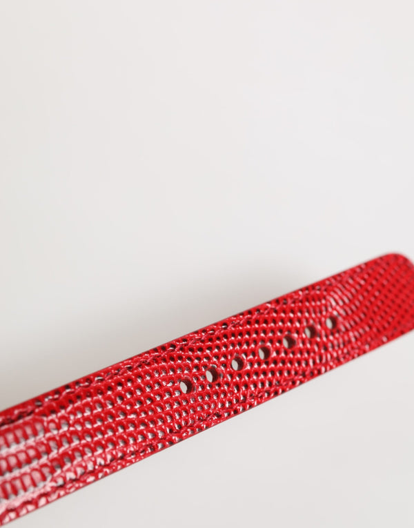 Red Exotic Leather Gold Tone Metal Buckle Women Armband