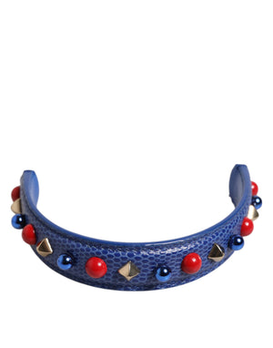 Blue Embellished Leather Bag Handle Women Shoulder Strap