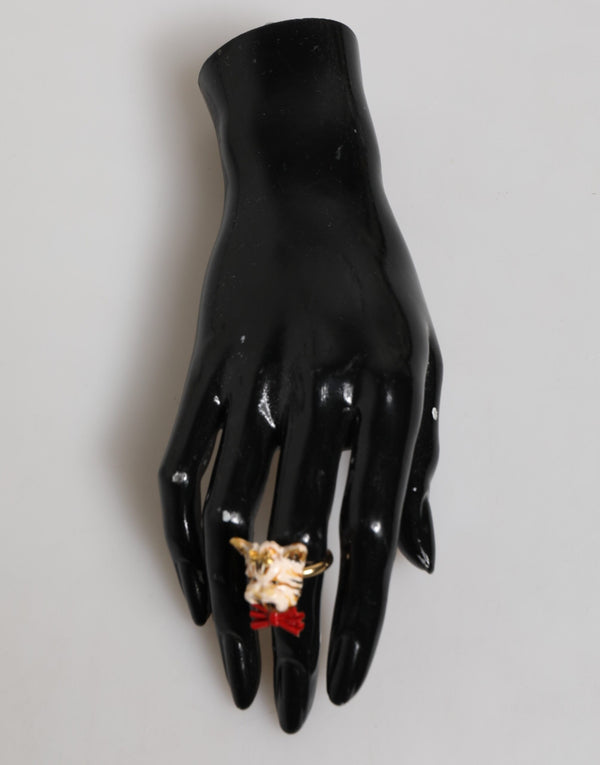 Gold Brass Resin Beige Dog Pet Accessory Ring