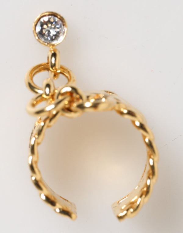 Gold Tone Brass Logo Chain Clear Crystals Adjustable Ring