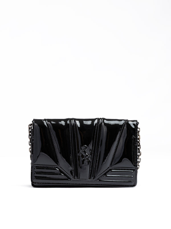 Black GT patent leather bag with chain
