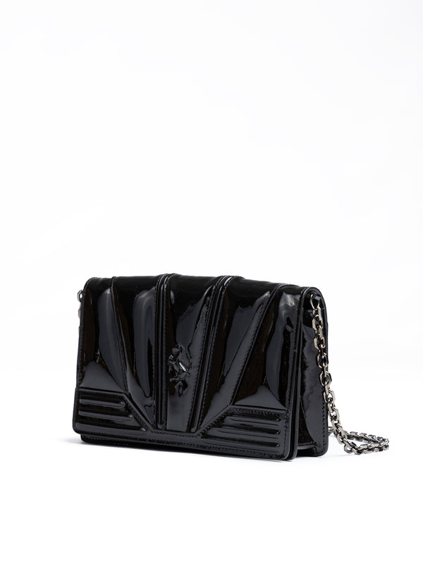 Black GT patent leather bag with chain