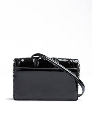 Black GT patent leather bag with chain