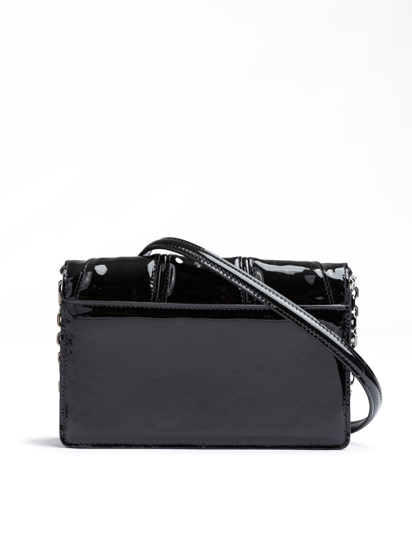 Black GT patent leather bag with chain