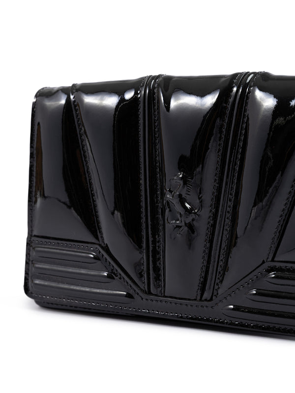 Black GT patent leather bag with chain