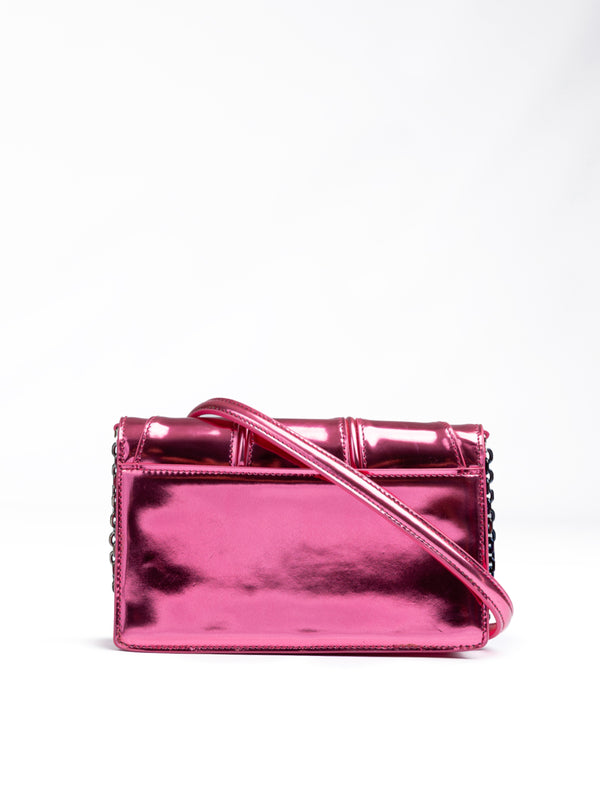Metal Pink GT patent leather bag with chain