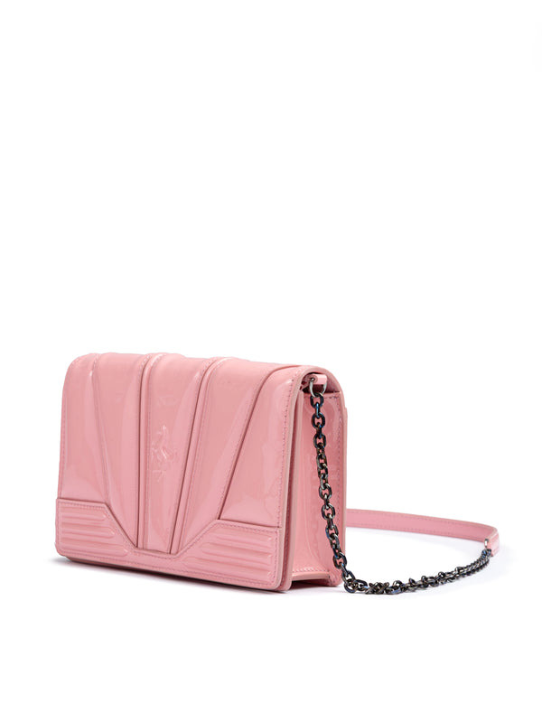 Pink GT patent leather bag with chain