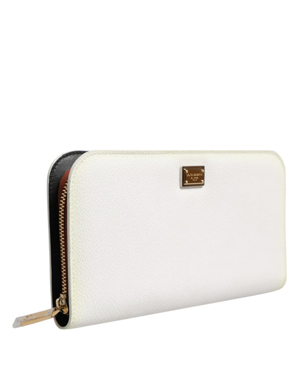 White Leather Logo Plaque Zip Around Continental Wallet