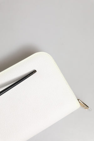 White Leather Logo Plaque Zip Around Continental Wallet