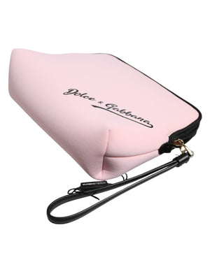 Pink Solid Nylon DG Logo Print Clutch Zip Borse Pouch Bag