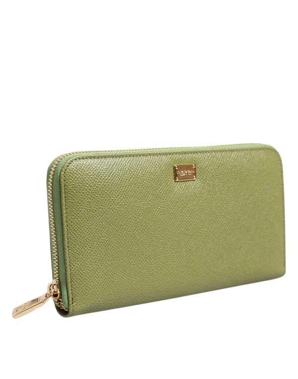 Green Leather Logo Plaque Zip Around Continenta Wallet