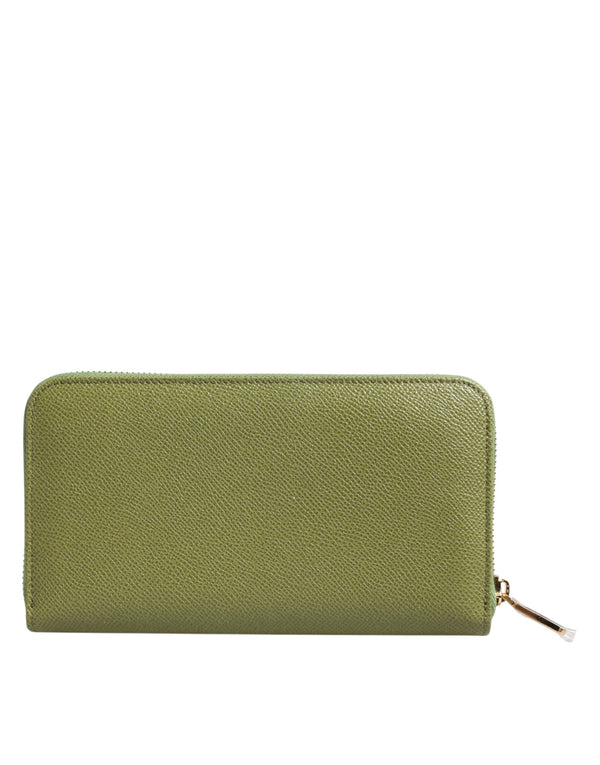 Green Leather Logo Plaque Zip Around Continenta Wallet