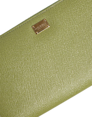 Green Leather Logo Plaque Zip Around Continenta Wallet