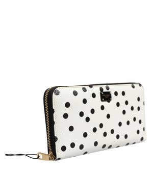 White Black Dotted Leather Zip Around Continental Wallet