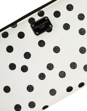 White Black Dotted Leather Zip Around Continental Wallet