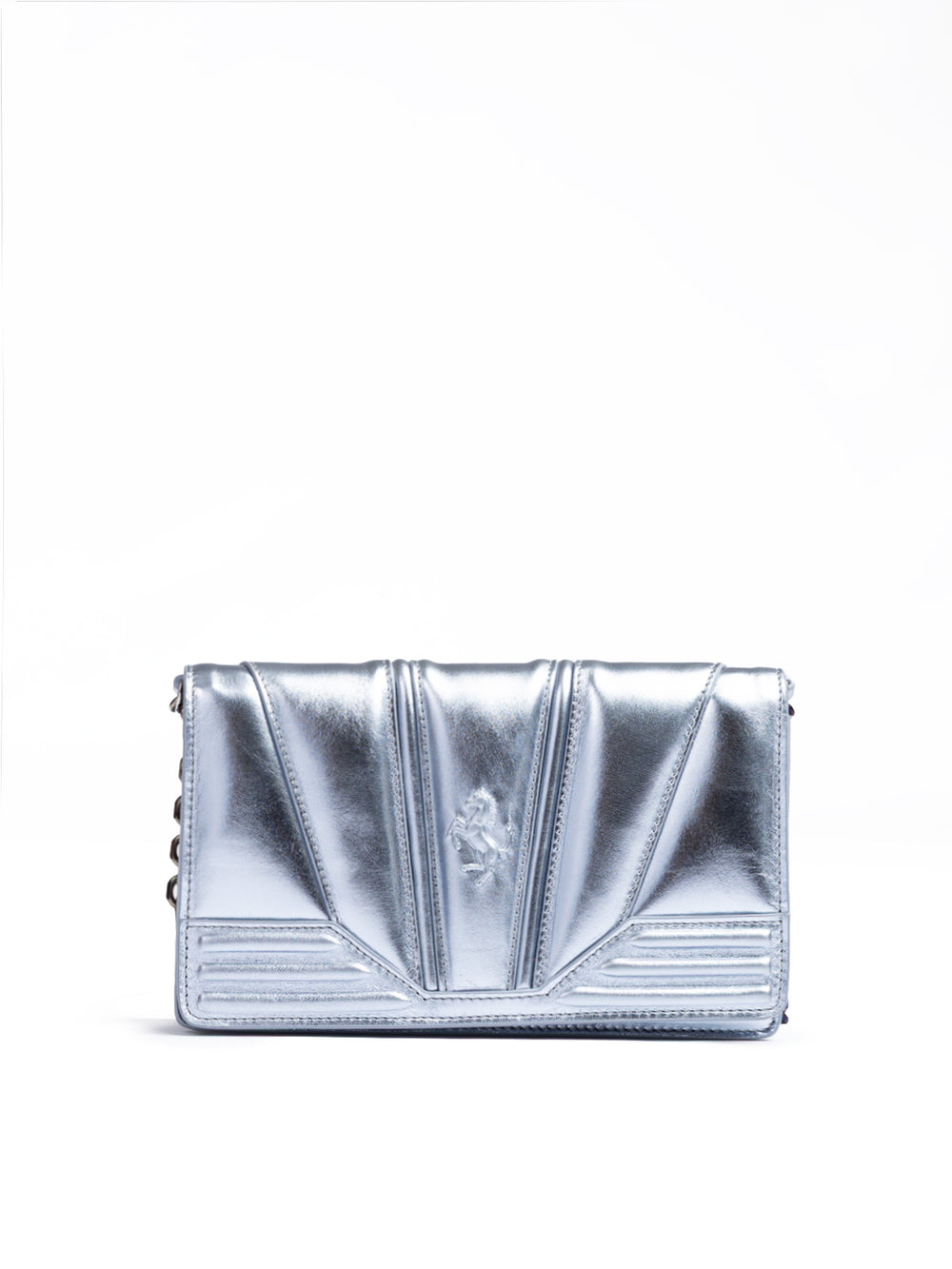 Metal light blue GT patent leather bag with chain
