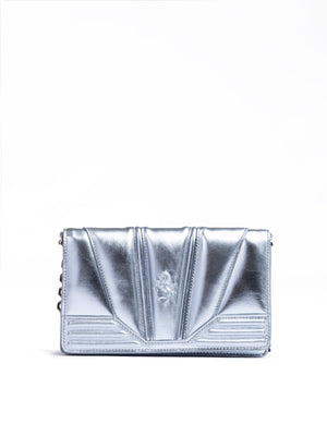 Metal light blue GT patent leather bag with chain