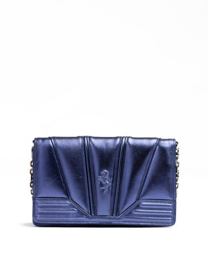 Metal blue GT patent leather bag with chain