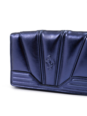 Metal blue GT patent leather bag with chain