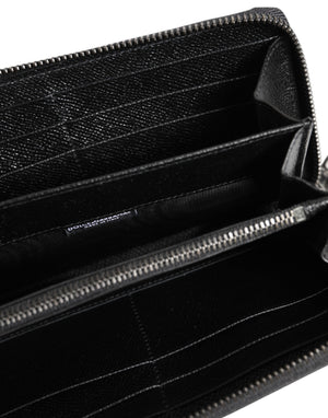 Black Leather #DGFAMILY Zipper Continental Mens Wallet