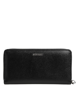Black Leather #DGFAMILY Zipper Continental Mens Wallet