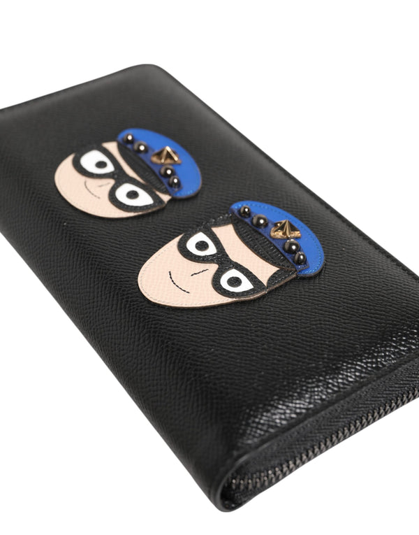Black Leather #DGFAMILY Zipper Continental Mens Wallet