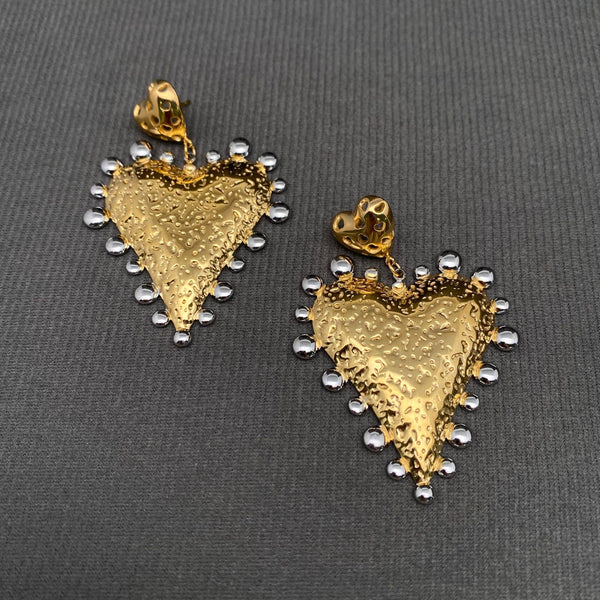 Two-Tone Sacred Heart Statement Earrings