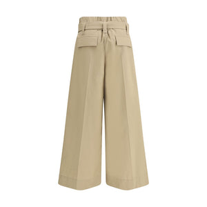Beige Cotton Cropped Pants
