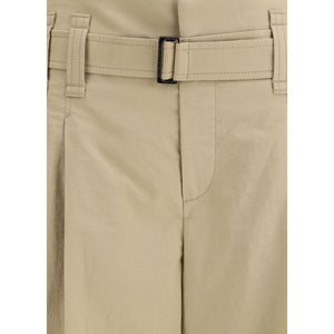 Beige Cotton Cropped Pants