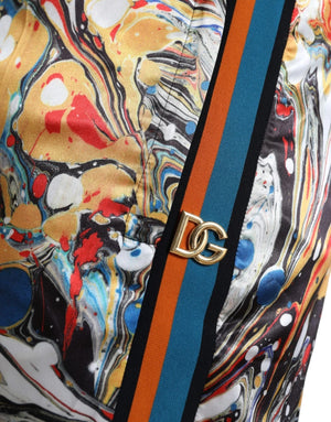 Multicolor Marble Print Satin Trouser Pants