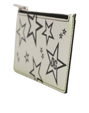 White Leather Douphin DG Logo Star Print Card Holder Wallet
