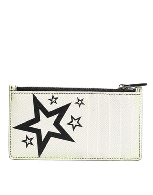 White Leather Douphin DG Logo Star Print Card Holder Wallet